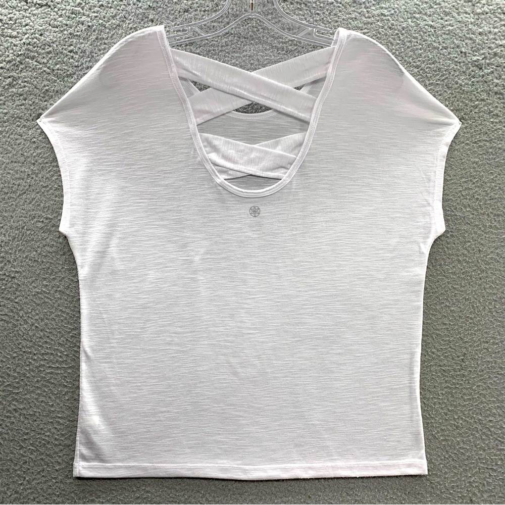 GAIAM Women XS White Loose Fit Yoga Active Strappy CrissCross Back Top T-Shirt